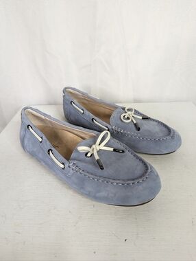 Vionic Honor Virginia Light Blue Leather Driving Loafers Boat Shoes -To Size 7.5